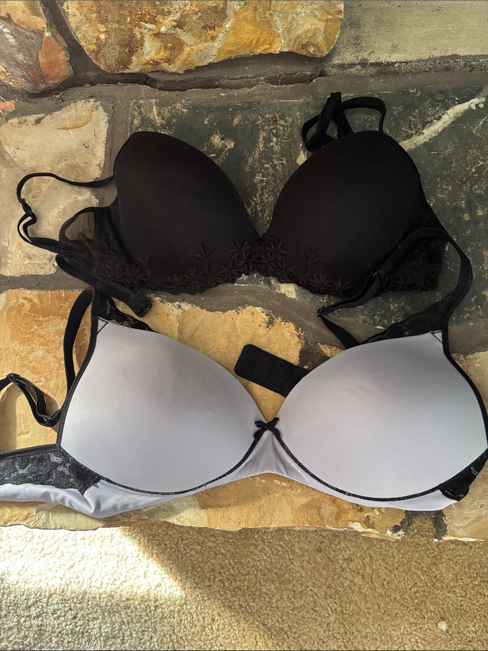 Warner's and Lily of France Two-Pack Bras in Black and Light Purple  34 C